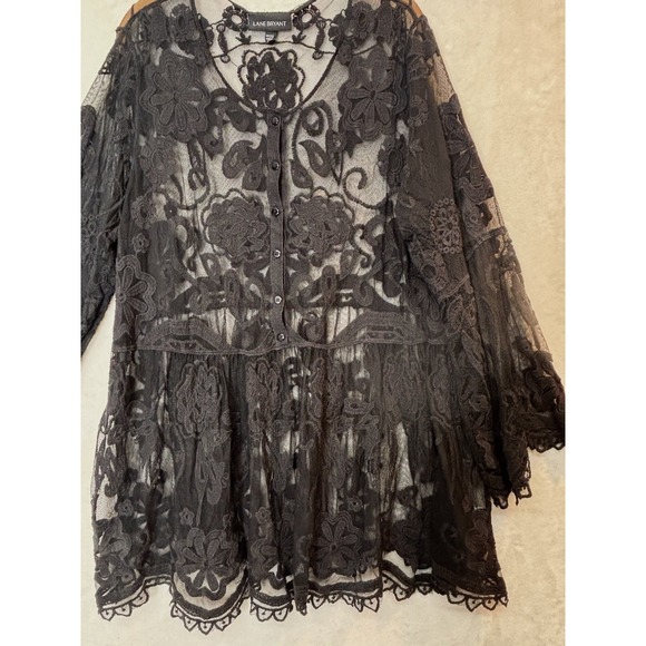 Lane Bryant Black Lace Sheer Tunic Whimsigoth Gothic Witchy Bell Sleeve 22/24 3X - Picture 4 of 12